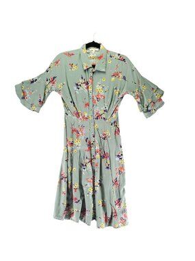 Mimi & Daphne Dress Womens Small Green Floral Button-Up 3/4 Sleeves Midi